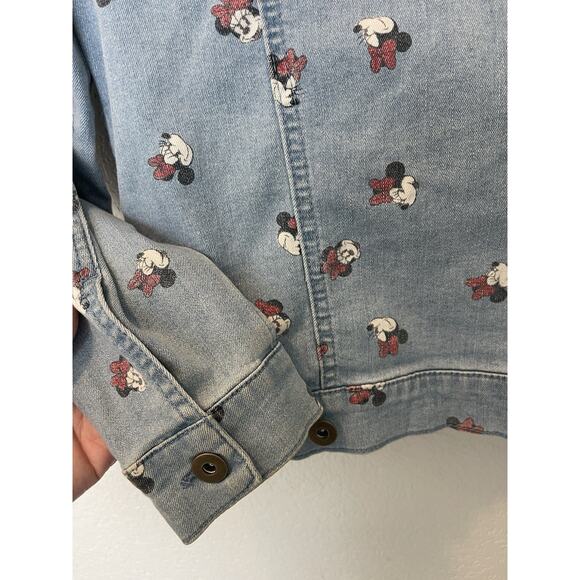Disney Parks Jacket Womens XS Blue Minnie Mouse All Over Print Jean Denim - Picture 5 of 9